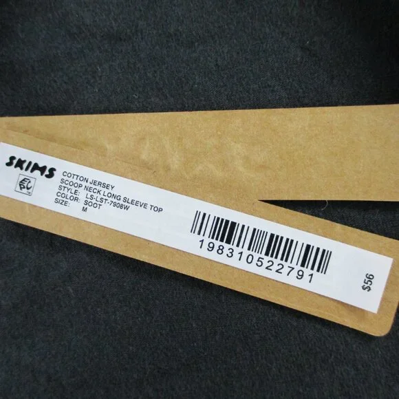 SKIMS Cotton Jersey Scoop Neck Long Sleeve Top Womens Medium Soot Black Shirt - Picture 4 of 9